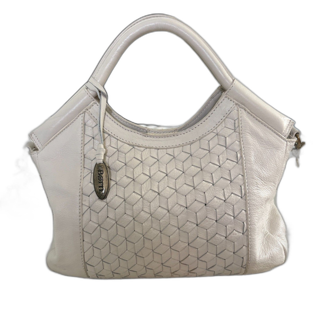 Børn Cream White Woven Leather Satchel Crossbody Hobo Bag Handbag Purse